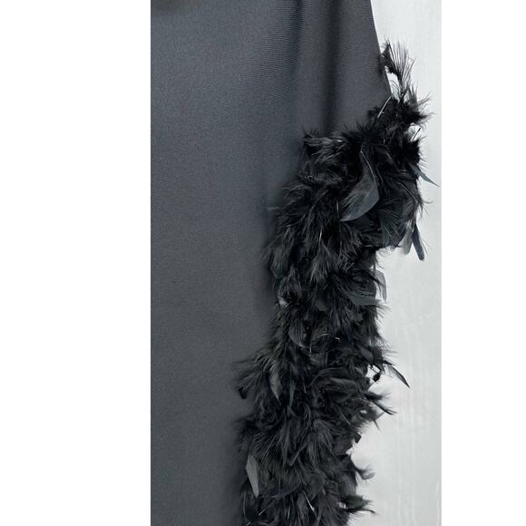 NovaLuxe Jacqueline Bandage Asymmetric Feather Lined Maxi Dress Black Medium - Picture 6 of 10